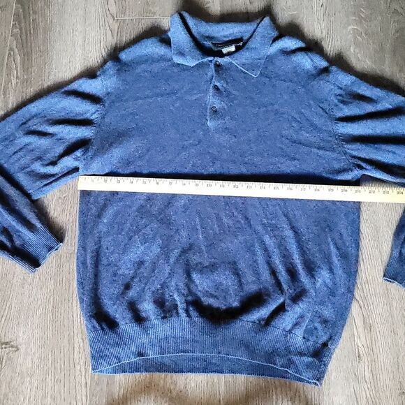 Daniel Bishop Men's 1/4 Buttons Polo 2-ply Cashmere Blue Sweater Mens Large - Picture 6 of 8